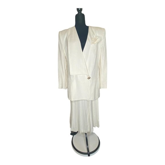 Kasper for A.S.L. Oversized Jacket & Pleated A-line MIDI Skirt Vintage Ivory 16 - Picture 3 of 15